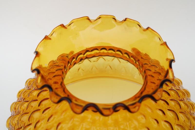 photo of vintage quilted glass lampshade, amber glass shade student lamp or hanging light replacement #2