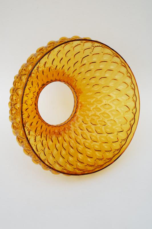 photo of vintage quilted glass lampshade, amber glass shade student lamp or hanging light replacement #3