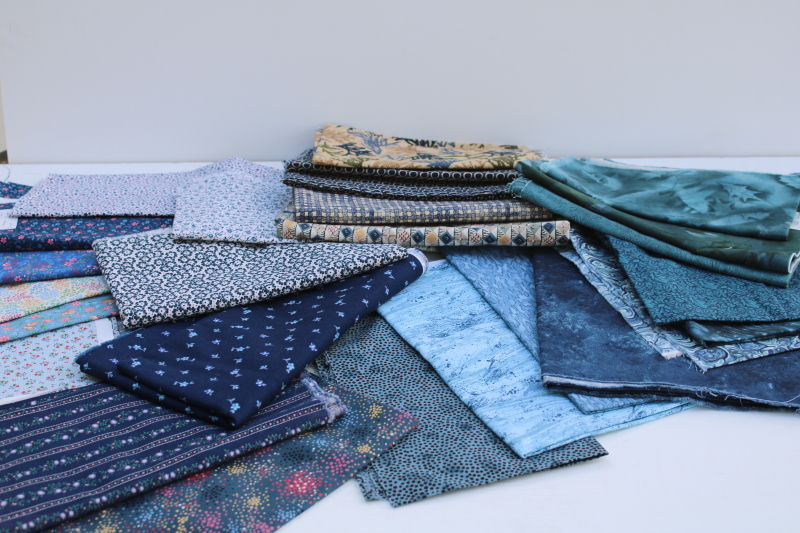 photo of vintage quilting cotton fabric, lots of fat quarters small pieces, 90s prints in blues  #1