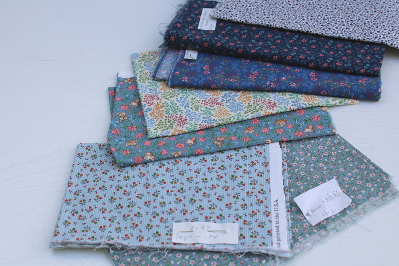 photo of vintage quilting cotton fabric, lots of fat quarters small pieces, 90s prints in blues  #6