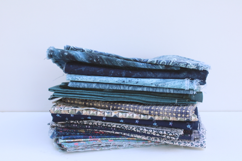 photo of vintage quilting cotton fabric, lots of fat quarters small pieces, 90s prints in blues  #7