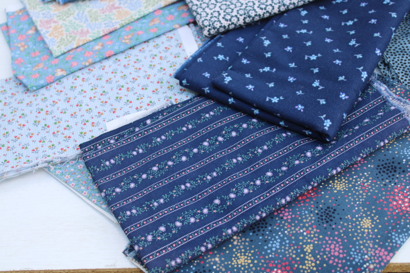 photo of vintage quilting cotton fabric, lots of fat quarters small pieces, 90s prints in blues  #8