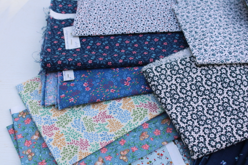 photo of vintage quilting cotton fabric, lots of fat quarters small pieces, 90s prints in blues  #9