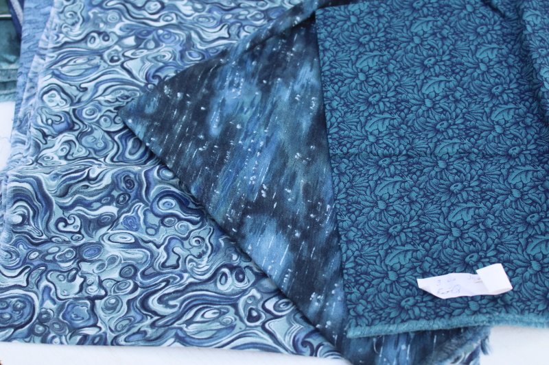 photo of vintage quilting cotton fabric, lots of fat quarters small pieces, 90s prints in blues  #14