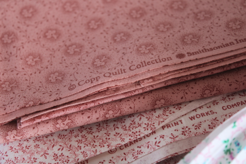 photo of vintage quilting fabric lot, pink & dusty rose cotton calico & prints, large pieces scraps #4