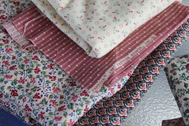 photo of vintage quilting fabric lot, pink & dusty rose cotton calico & prints, large pieces scraps #6