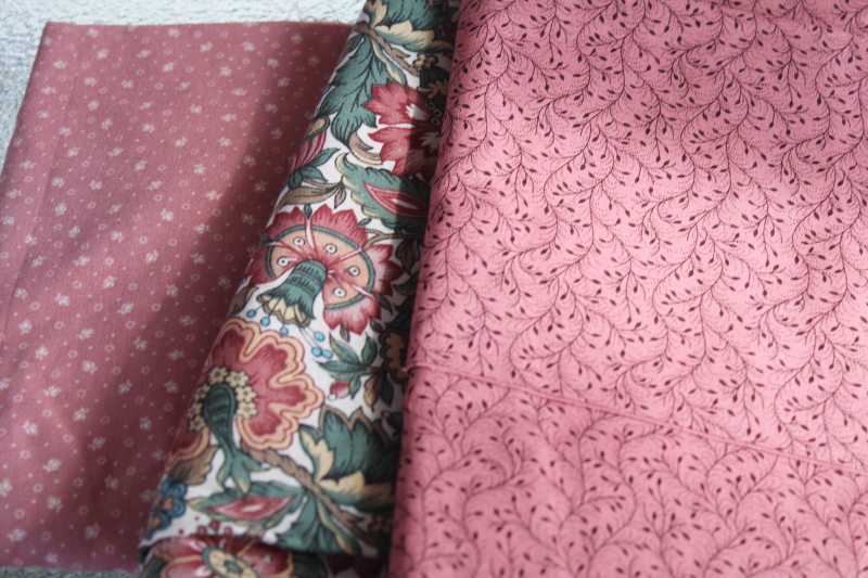 photo of vintage quilting fabric lot, pink & dusty rose cotton calico & prints, large pieces scraps #8