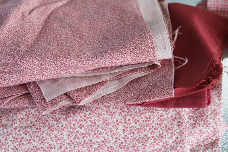 photo of vintage quilting fabric lot, pink & dusty rose cotton calico & prints, large pieces scraps #9