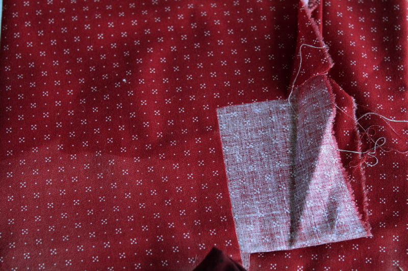 photo of vintage quilting fabric lot reds, barn red & burgundy cotton calico & prints, large pieces scraps #8