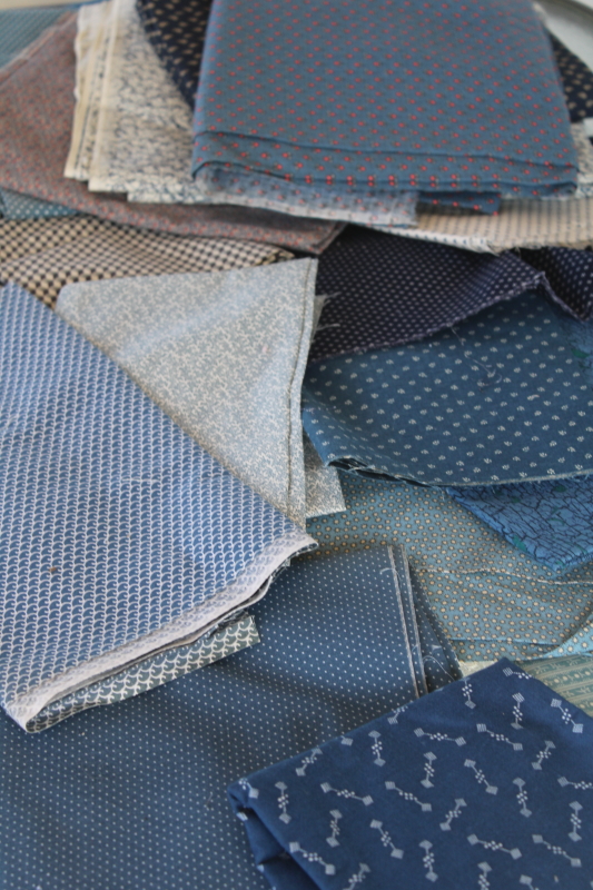 photo of vintage quilting fabric lot shades of blue, cotton calico & prints, large pieces scraps #1