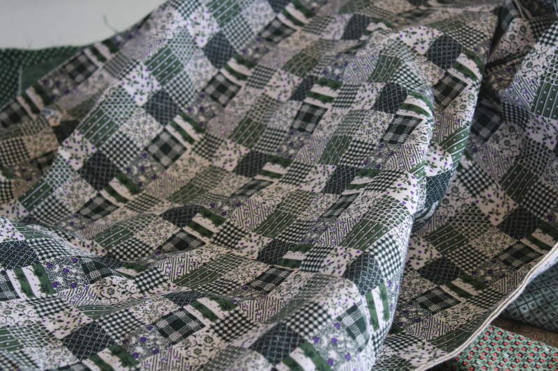 photo of vintage quilting fabric lot shades of green, cotton calico & prints, large pieces scraps #3