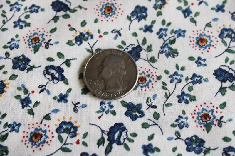 photo of vintage quilting weight cotton fabric, country blue / multi floral on white #2