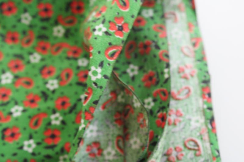 photo of vintage quilting weight cotton fabric green w/ red tiny print flowers & paisley #3