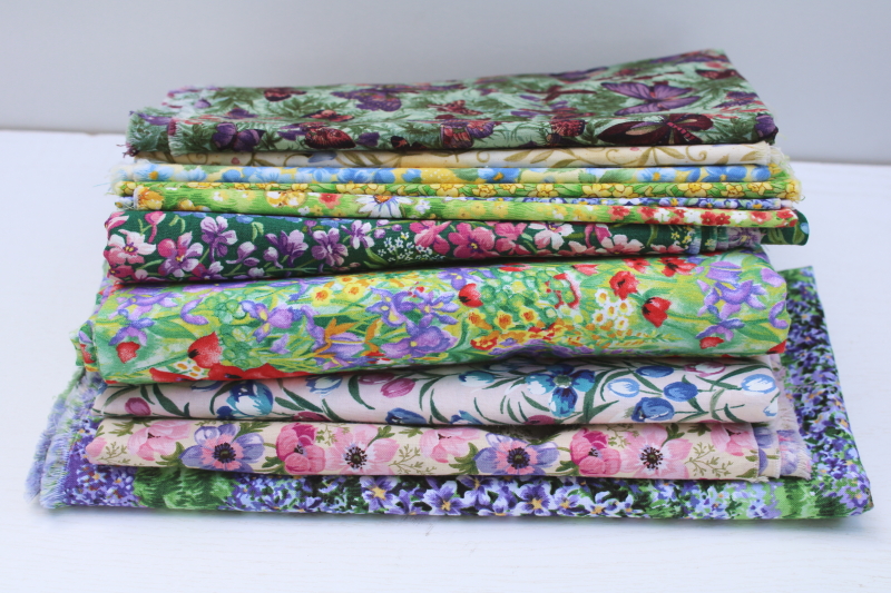 photo of vintage quilting weight cotton fabric lot, spring flowers floral prints Concord birth month florals etc #1