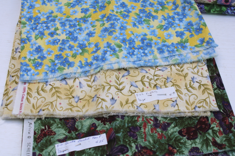 photo of vintage quilting weight cotton fabric lot, spring flowers floral prints Concord birth month florals etc #2