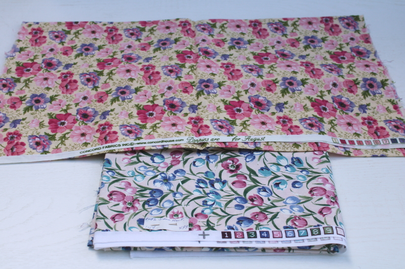 photo of vintage quilting weight cotton fabric lot, spring flowers floral prints Concord birth month florals etc #6
