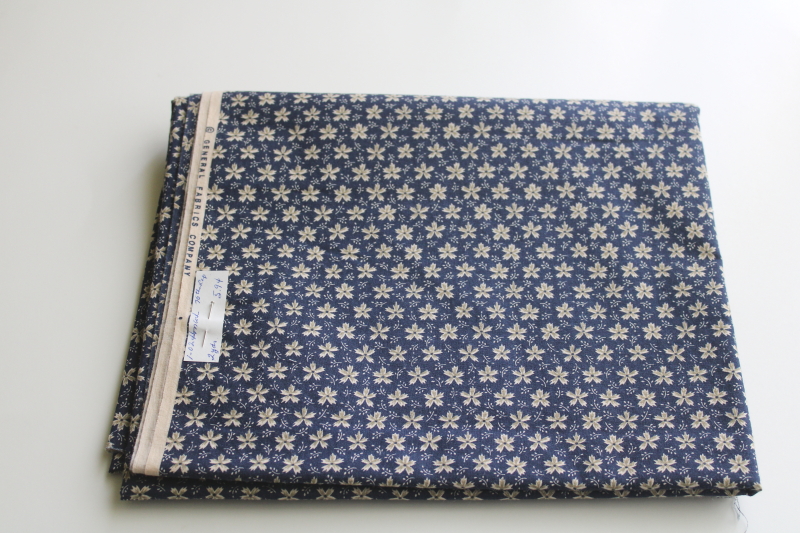 photo of vintage quilting weight cotton fabric, prairie girl print small floral tan & navy blue  #1