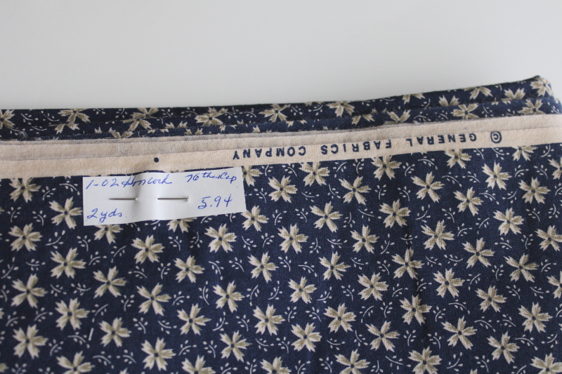 photo of vintage quilting weight cotton fabric, prairie girl print small floral tan & navy blue  #2