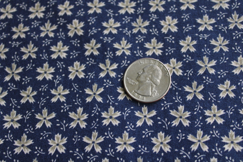 photo of vintage quilting weight cotton fabric, prairie girl print small floral tan & navy blue  #3