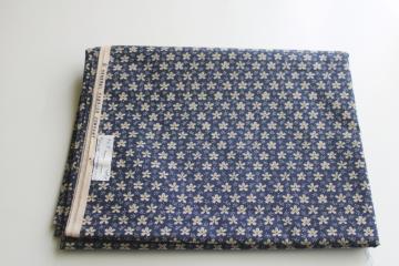 vintage quilting weight cotton fabric, prairie girl print small floral tan & navy blue 