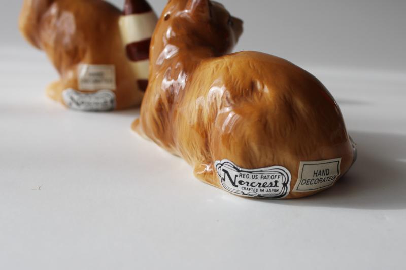 photo of vintage raccoons salt & pepper shakers hand painted ceramic Norcrest Japan label #3