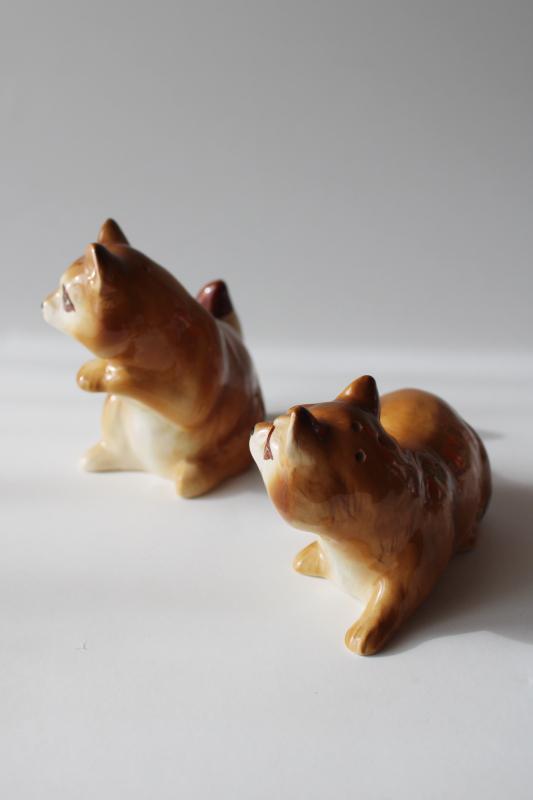 photo of vintage raccoons salt & pepper shakers hand painted ceramic Norcrest Japan label #4