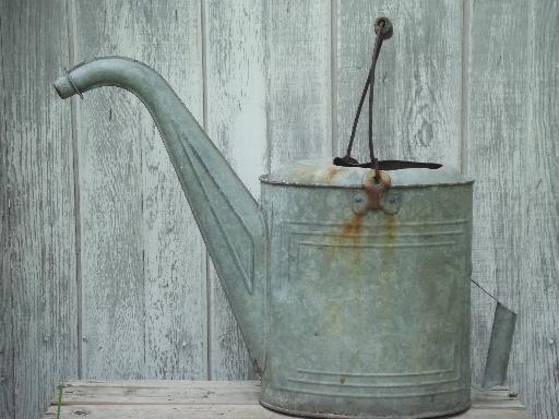 photo of vintage radiator water can, galvanized zinc watering can w/ old patina  #2