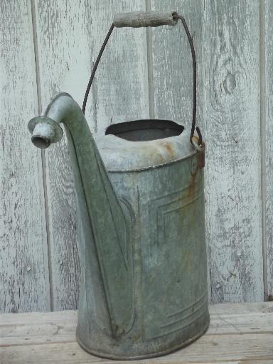 photo of vintage radiator water can, galvanized zinc watering can w/ old patina  #3