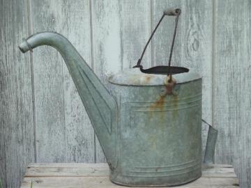 catalog photo of vintage radiator water can, galvanized zinc watering can w/ old patina 