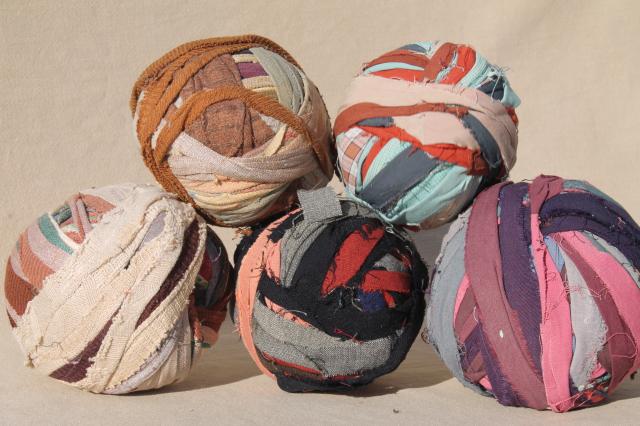 photo of vintage rag balls made from old & antique fabric, grubby primitive country decor #1