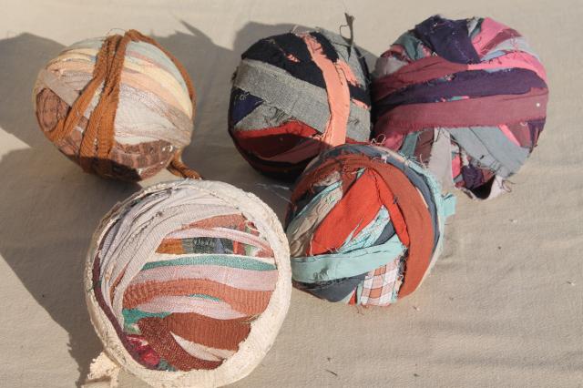 photo of vintage rag balls made from old & antique fabric, grubby primitive country decor #2