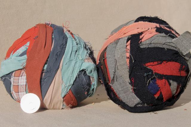 photo of vintage rag balls made from old & antique fabric, grubby primitive country decor #4