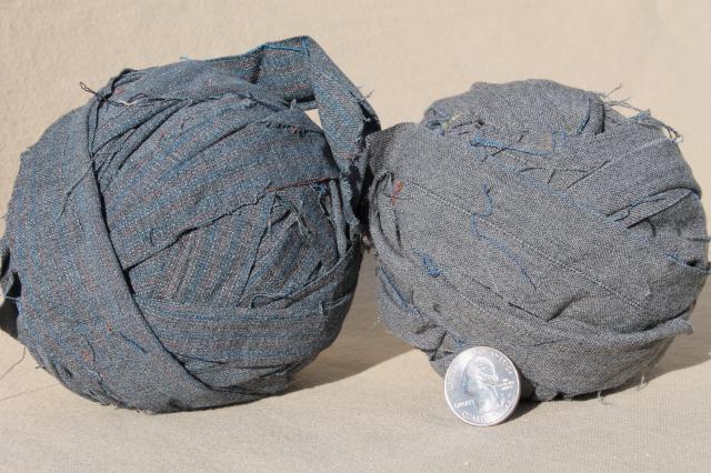 vintage rag balls made from old wool suiting fabric, grubby primitive ...