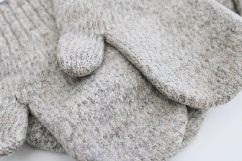 photo of vintage ragg wool knit mittens, natural wool grey heather tweed rustic country style #4