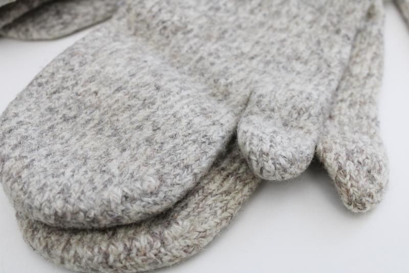 photo of vintage ragg wool knit mittens, natural wool grey heather tweed rustic country style #6