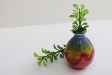 catalog photo of vintage rainbow drip glaze ceramic vase, tiny pot planter made in Japan