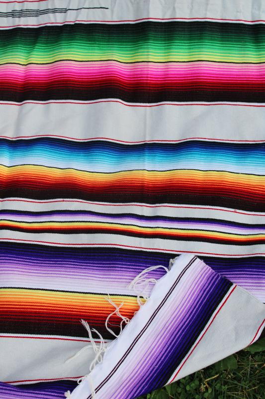 photo of vintage rainbow striped saltillo blanket, hippie drug rug neon bright colors #2