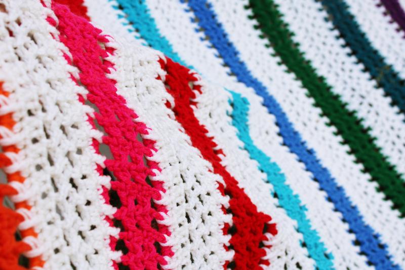 photo of vintage rainbow stripes afghan handmade crochet soft acrylic blanket or throw #2