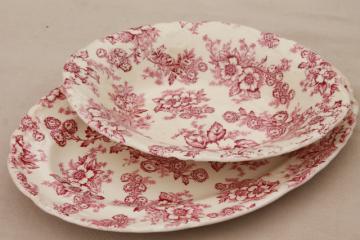 catalog photo of vintage raspberry red chintz floral Taylor Smith Taylor china platter & bowl, toile style print