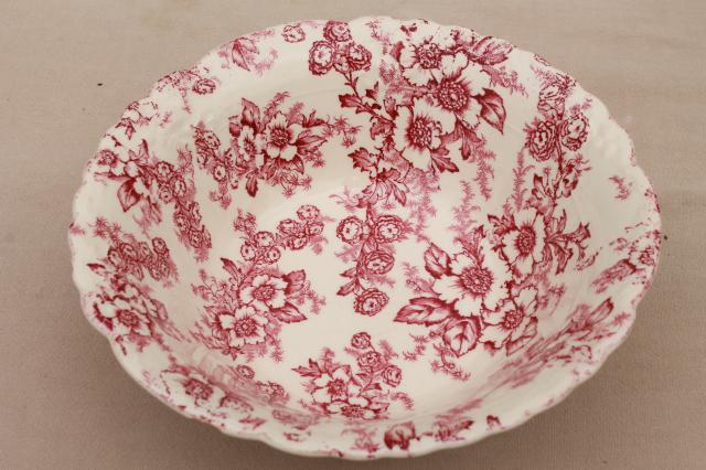 photo of vintage raspberry red chintz floral Taylor Smith Taylor china, toile style print #1