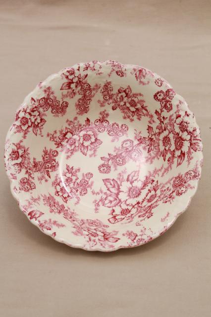 photo of vintage raspberry red chintz floral Taylor Smith Taylor china, toile style print #3