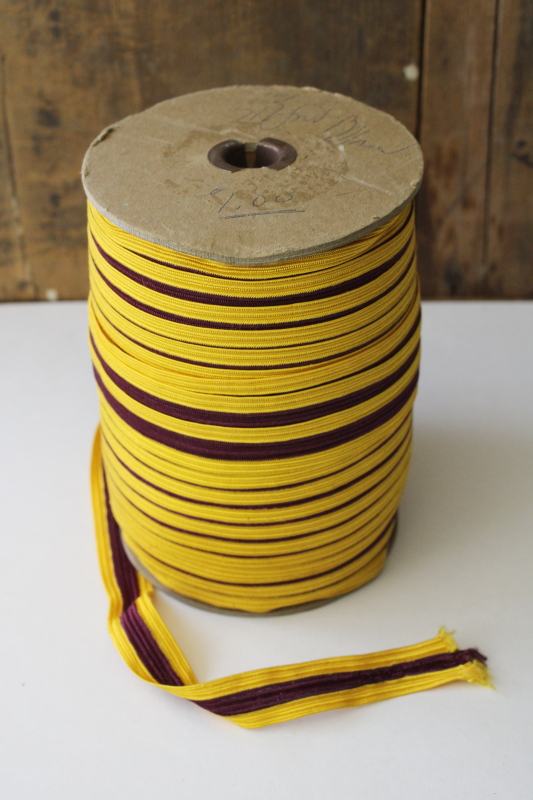photo of vintage rayon braid trim, burgundy wine w/ yellow gold huge roll sewing trim for decor or costumes  #1