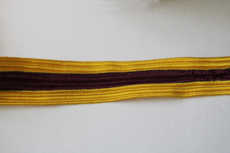 photo of vintage rayon braid trim, burgundy wine w/ yellow gold huge roll sewing trim for decor or costumes  #2