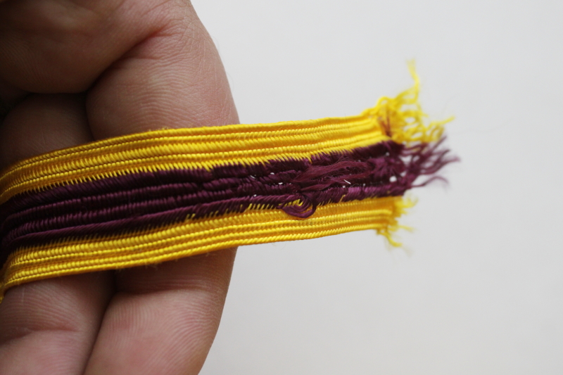 photo of vintage rayon braid trim, burgundy wine w/ yellow gold huge roll sewing trim for decor or costumes  #3