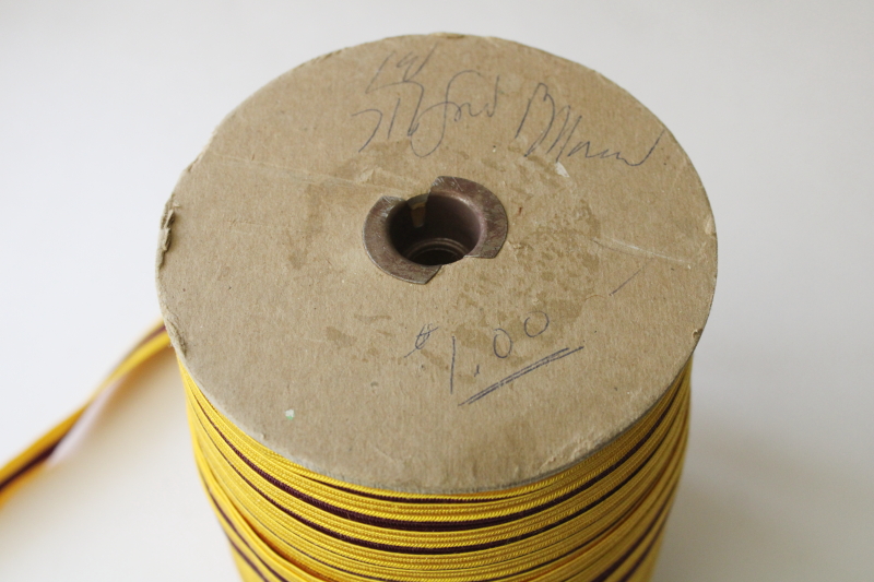 photo of vintage rayon braid trim, burgundy wine w/ yellow gold huge roll sewing trim for decor or costumes  #5