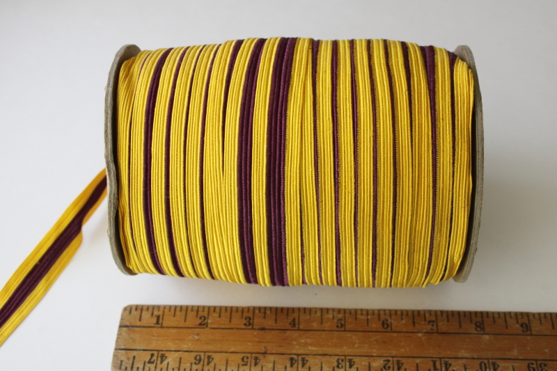 photo of vintage rayon braid trim, burgundy wine w/ yellow gold huge roll sewing trim for decor or costumes  #6