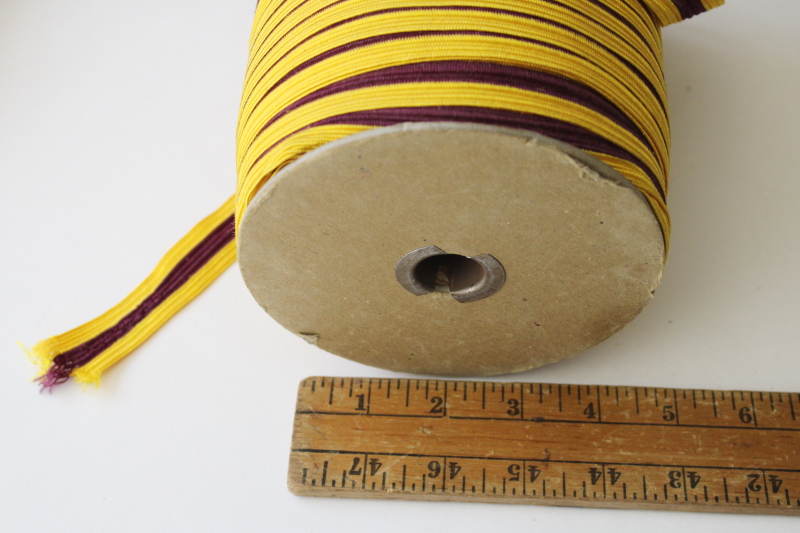 photo of vintage rayon braid trim, burgundy wine w/ yellow gold huge roll sewing trim for decor or costumes  #7