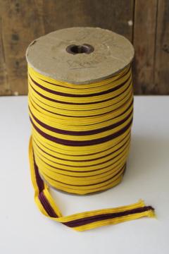 vintage rayon braid trim, burgundy wine w/ yellow gold huge roll sewing trim for decor or costumes 