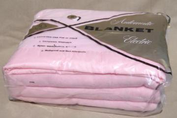 catalog photo of vintage rayon / cotton electric blanket, soft pink plush blanket mint in package