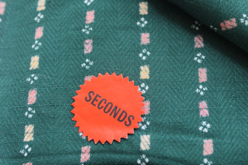 photo of vintage rayon fabric, soft heavy drape herringbone weave green w/ coral, red, yellow #2